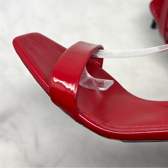 Saint Laurent Strappy Patent Leather Square Toe Ankle Strap Mid Sandal Heels Red - Picture 4 of 14
